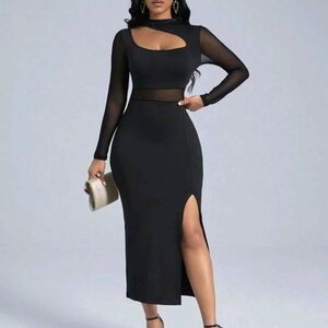 Elegant Black Sheer Sleeve Dress